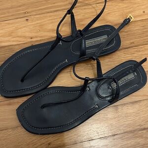 Prada Navy Blue T-Strap Sandals